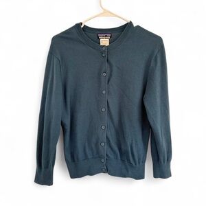 Patagonia Cardigan Button Front Organic Cotton Rayon Large Blue Preppy Gorpcore
